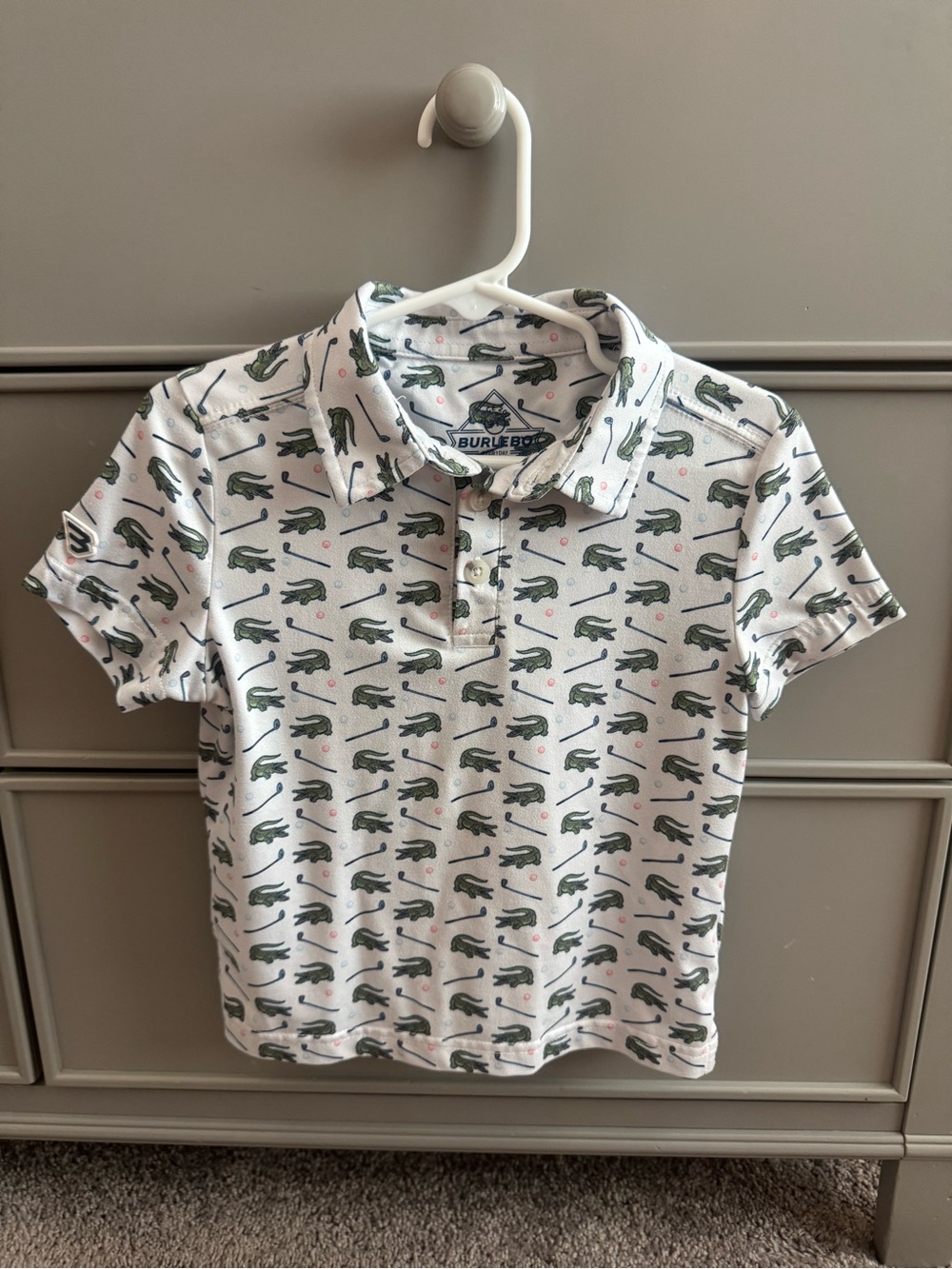 BURLEBO White Polo with Green Crocodile Print